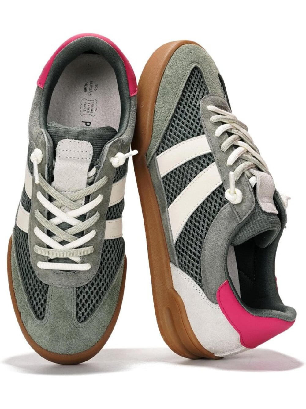 Women's Olive Suede Leather Memory Foam Closed Toe Insole Slip On Casual Sneaker